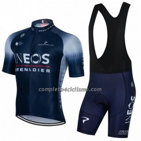 Completo Maglia + Pantaloncino con bretelle 2022 INEOS Grenadiers Manica Corta Blu Scuro